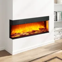 Chimenea eléctrica empotrable/pared 1800w, llamas led colores ajustables, temperatura 40°c, negro