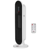Radiador cerámico torre 1200/2000w, mando, termostato, temporizador 24h, antivuelco, 20 m², 21x21x63,5 cm, blanco/negro