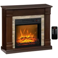 Chimenea eléctrica deco 1800w, efecto llama 3 brillos, termostato, temporizador, mando, marrón