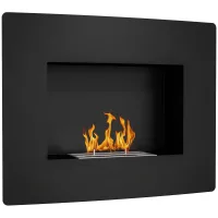 Chimenea bioetanol de pared, depósito 0,9l, combustión 3,3h, interior 15-20 m², 66x16x52 cm, negro