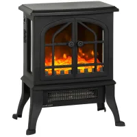 Chimenea eléctrica de pie 900/1800w, efecto llama 3d, termostato ajustable, ventanas visibles, 15-30 m², negro