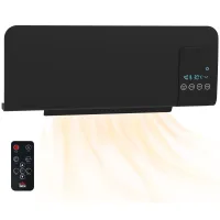 Radiador eléctrico pared 1000/2000w, estufa, pantalla led, mando, 54,5x12x21,5 cm, negro