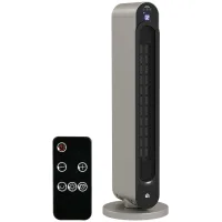 Radiador cerámico torre 1100/2200w, mando, pantalla led, temporizador, oscilación, ø25x73,5 cm, plata/negro