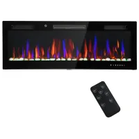 Chimenea eléctrica pared empotrable ultrafina, llama 3d, brillo/velocidad ajustables, 12 colores, guijarros, 900/1800w