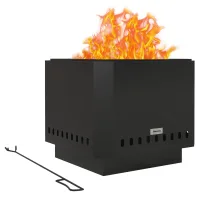 Brasero pozo de fuego exterior, incl. atizador, 48x48x41 cm, negro, jardín, barbacoa