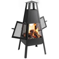 Brasero 41x40,5x97 cm, pozo fuego, chimenea cónica, protector chispas, acero carbono, negro
