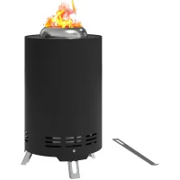 Brasero acero inox ø16x25 cm, pozo fuego, atizador, sin humo, negro, exterior