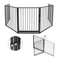Barrera de seguridad infantil 304 cm, barrera cortafuegos, rejilla de protección metálica, plegable, con puerta incluida