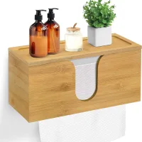 Dispensador de pañuelos de madera con tapa para la pared, caja de pañuelos de bambú para la encimera de la cocina.