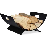 Leñero moderno de hierro forjado para interiores, 18,5 x 40,5 x 33 cm, negro, con asas, de alta calidad.