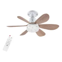 Ventilador de techo de seis aspas con iluminación integrada - 40 vatios - 52 cm, aspas con acabado imitación madera y difusor de cristal, base de ros