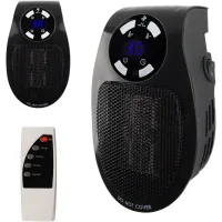 Mini radiador eléctrico, radiador mural con mando a distancia, 500 w, radiador eléctrico de dos etapas, termostato y temporizador, negro.