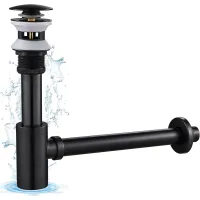 Sifón negro retro con válvula de desagüe con rebosadero, latón universal diseño sifón anti-olor para lavabo, sifón pop-up, válvula de desagüe sifón