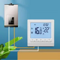 1 x termostato de caldera a batería, regulador de temperatura ambiente programable, seguridad para niños, ajuste de temperatura: 5-90 °c