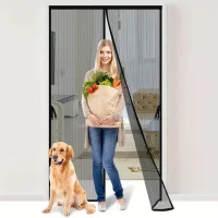 Mosquitera magnética para puertas y ventanas, cortinas mosquiteras para puertas, cortinas de lona con mosquitera (110x210cm, negro)
