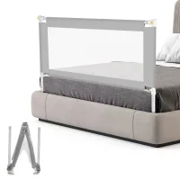 Barrera de cama para niños de 150 cm, barrera de seguridad para cunas con doble cierre, barrera anticaída ajustable en altura con rieles ajustables
