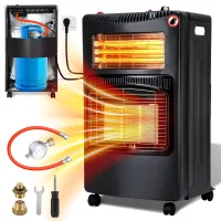 Calefacción de gas para interiores estufa gas-electricidad con adaptador europa. quemador cerámico infrarrojo. calefacción a gas 4,2 kw. negro.