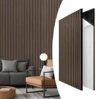 Autoadhesivo panel de listones revestimiento mural natural panel acústico de pared mdf moderno con chapa de madera fieltro 2x 120 x 60 x 2,1 cm nogal