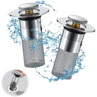 Tapón de lavabo para desagüe de 34-40 mm, 2 unidades, mejorado, con filtro para el pelo.