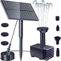 Bomba solar para fuentes y estanques - con filtro y 6 boquillas - caudal regulable - para jardines, estanques, piscinas y acuarios