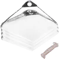 Lona transparente de 2 m con ojales, impermeable de pvc de 400 g/m², para exteriores, con cuerda de fijación de 5 m, para jardines, invernaderos,