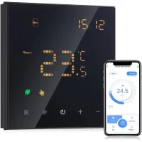 Termostato inteligente negro para radiador eléctrico, termostato programable con wi-fi, montaje en pared, 16 a, control remoto tuya