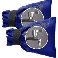 Juego de 2 fundas azules para grifos de exterior para invierno- protección impermeable tela oxford con cierre de velcro, tamaño universal 15 x 21 cm