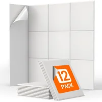Paneles acústicos de pared autoadhesivos, para oficinas, dormitorios y salas, blancos, 12 unidades, 30 x 30 x 0,9 cm.