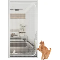 Puerta mosquitera de seguridad para mascotas, puerta mosquitera antiarañazos para gatos, con cremallera, blanca, 80 x 210 cm
