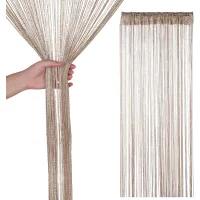 Cortina con borlas, cortina de tul con lentejuelas, ideal para puertas y ventanas, decoración del hogar (100 x 200 cm), color champán.