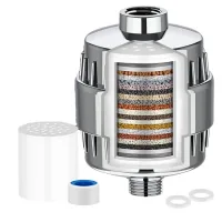 Conjunto: 1 filtro de ducha universal de 20 etapas + 1 cartucho, purificador de agua dura, elimina metales pesados y depósitos.