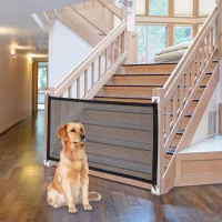 Barrera de seguridad para mascotas y bebés - apta para escaleras - con 4 ganchos - 100 x 72 cm - negra