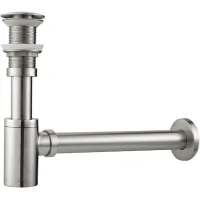 Tubo sifón de acero inoxidable para fregadero con tapón, desagüe universal, tipo resorte, conexión extraíble, sin rebosadero.