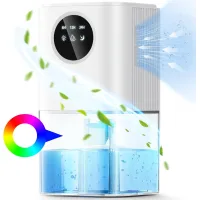 Deshumidificador 6 en 1 para baños y dormitorios, con apagado automático, temporizador e iluminación led de 7 colores (blanco).