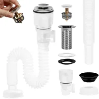 Sifón extensible para fregadero de cocina con manguera flexible, desodorante y antiinsectos, blanco, tubería de desagüe extensible.