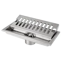 Desagüe rectangular de suelo de 20 x 10 cm con rejilla de acero inoxidable para inodoro y baño, color plata.