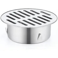 Desagüe redondo de acero inoxidable con filtro anti-obstrucción, apto para terrazas y jardines (90 mm de diámetro).