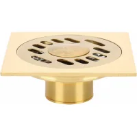 Colador de desagüe de suelo de cobre dorado de 10x10 cm, gran capacidad para baño y ducha, a prueba de olores y antiatascos.