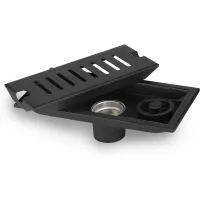 Desagüe rectangular de suelo, rejilla de ducha de 40x10 cm, repelente de pelo, tapón de ducha extraíble que inhibe los olores, negro (centro)