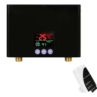 Mini calentador de agua eléctrico instantáneo mural de 3000 w con pantalla led y mando a distancia, apto para cocinas y baños, color negro.