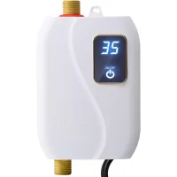 Calentador de agua eléctrico instantáneo de 3500 w, tamaño mini, ideal para cocinas y baños, color blanco.