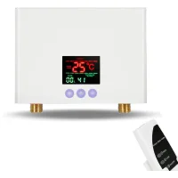 Mini calentador de agua eléctrico instantáneo de pared 3pantalla led de 3000 w, blanca, apta para uso doméstico, en la cocina y en el baño.