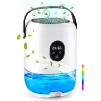 Este silencioso deshumidificador eléctrico, con indicador de humedad y 7 indicadores led, es ideal para baños y dormitorios.