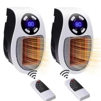 Juego de 2 calefactores cerámicos con ventilador, 500 w – calefactor portátil y de bajo consumo con termostato y temporizador.