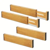 Cuatro separadores de cajones de madera ajustables para guardar ropa y artículos del hogar; extensibles de 43 a 56 cm