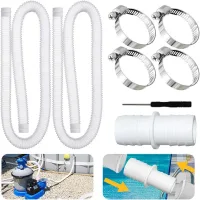 Manguera de repuesto para piscina: 2 mangueras flexibles con 4 abrazaderas metálicas (diámetro: 32 mm, longitud: 1,5 m)