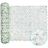 Valla decorativa adornada con flores de hortensia blanca, barandilla de balcón, 50 cm x 100 cm