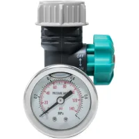 Válvula de control de presión de agua ajustable de 3/4 de pulgada con manómetro, adecuada para el riego de invernaderos y jardines exteriores