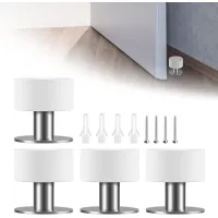 Topes de puerta blancos autoadhesivos, fabricados en acero inoxidable, con una almohadilla fonoabsorbente en la parte superior (paquete de 4).
