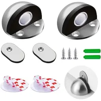 Topes magnéticos para puertas mejorados, paquete de 2, con respaldo adhesivo, topes de pie, imanes de acero inoxidable, topes largos, material de gom
